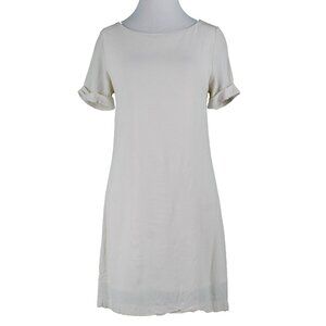 Interi Sz S Ivory Lined Round Neck Cuffed Short Sleeve Pullover 100% Rayon Dress